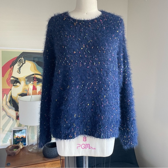 A\ Confetti Rainbow fuzzy fur sweater - Picture 4 of 7